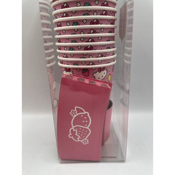 Hello Kitty Strawberry 🍓 Lemonade Disposable Cups W/ Lids & Sleeves NEW! 🍋 - Picture 3 of 4